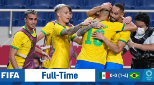 奥运男足-巴西点球4-1击败墨西哥 决赛将战日本vs西班牙胜者