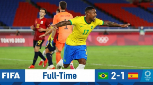 奥运男足决赛-巴西2-1西班牙卫冕 库尼亚建功马尔科姆加时制胜