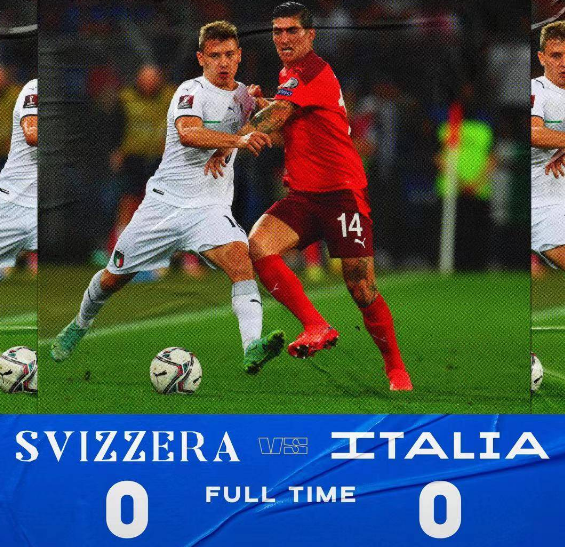 世预赛-贝拉尔迪失单刀若日尼奥丢点 意大利0-0战平瑞士