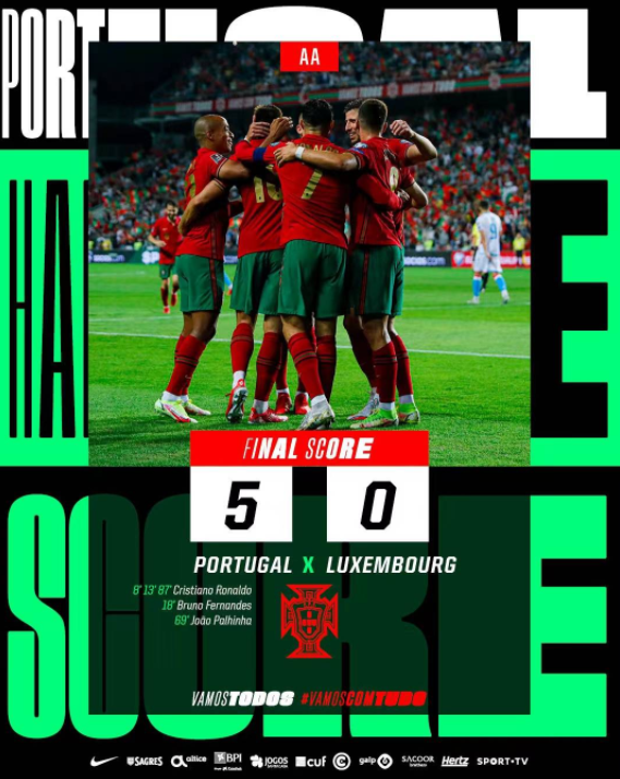 世预赛-葡萄牙5-0狂胜卢森堡 C罗帽子戏法B费破门B席造点+助攻