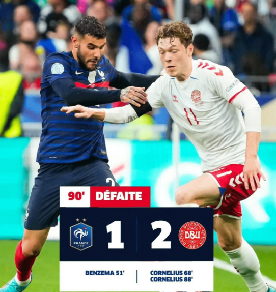 欧国联-法国1-2遭丹麦逆转 姆巴佩伤退本泽马破门