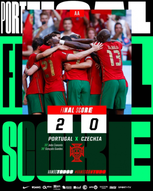 欧国联-葡萄牙2-0击败捷克 B席助攻双响坎塞洛破门