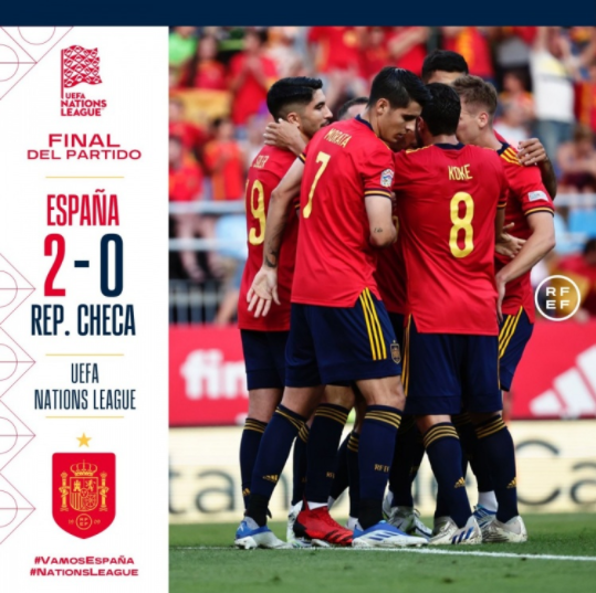 欧国联-西班牙2-0捷克升至小组第一 索莱尔萨拉维亚破门
