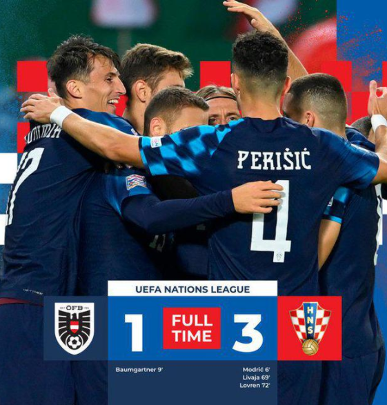 欧国联-克罗地亚3-1战胜奥地利晋级半决赛 莫德里奇洛夫伦建功