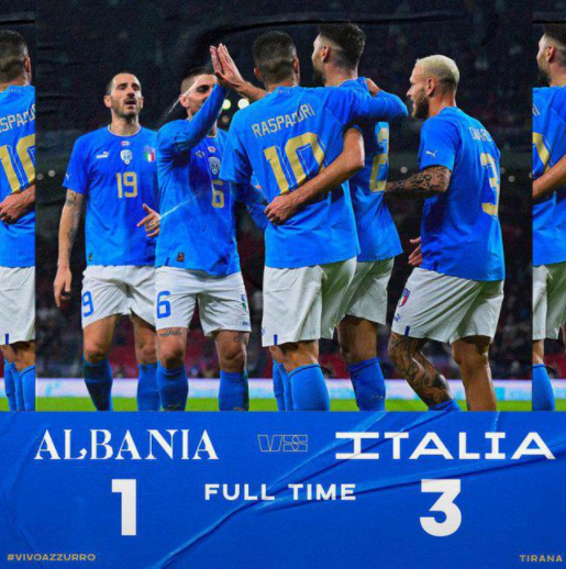 热身赛-意大利3-1战胜阿尔巴尼亚 格里福2射1传迪洛伦佐破门