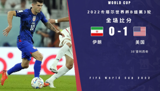 世界杯-美国1-0伊朗小组第二出线 普利西奇破门+伤退德斯特助攻
