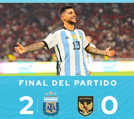 友谊赛-帕雷德斯世界波罗梅罗头球建功 阿根廷2-0完胜印尼
