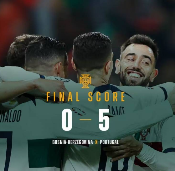 欧预赛-葡萄牙5-0大胜波黑八战全胜锁J组头名 C罗连场双响B费传射