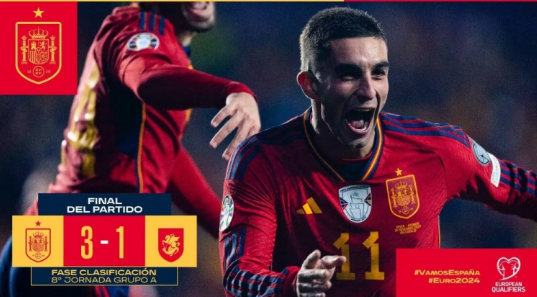  欧预赛-西班牙3-1轻取格鲁吉亚6连胜收官&头名出线 加维膝盖重伤离场