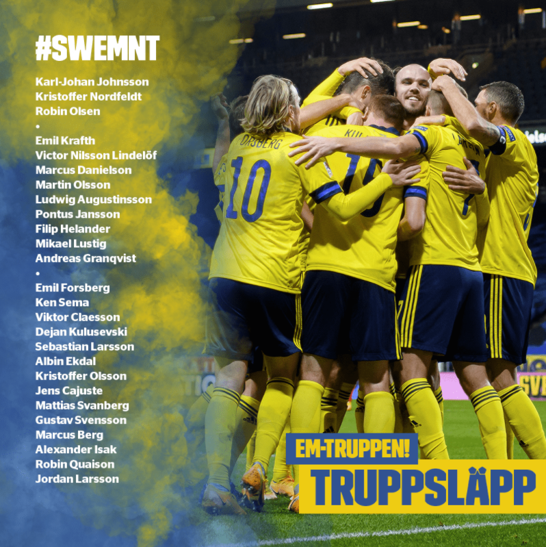 瑞典欧洲杯26人大名单：伊布缺席 中超两外援入选