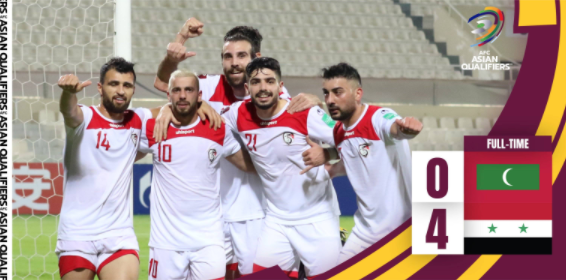 世预赛-叙利亚三获点球4-0大胜马代 6战全胜提前锁定小组前二