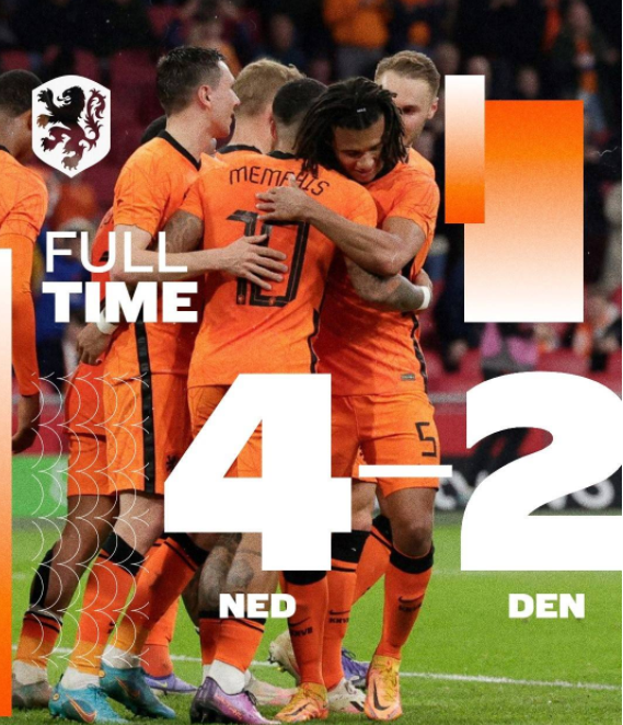 热身赛-埃里克森回归+破门德佩点射 荷兰主场4-2战胜丹麦