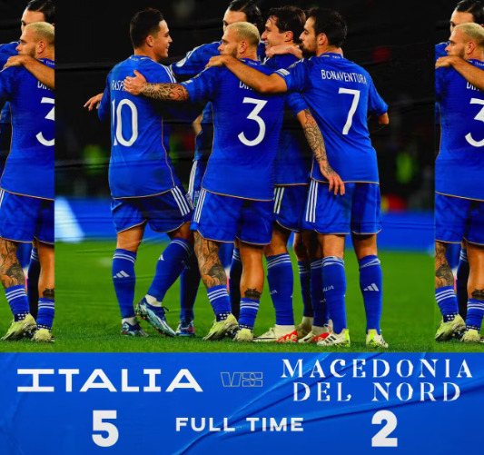 欧预赛-意大利5-2大胜北马其顿末轮打平即出线 基耶萨双响若鸟失点
