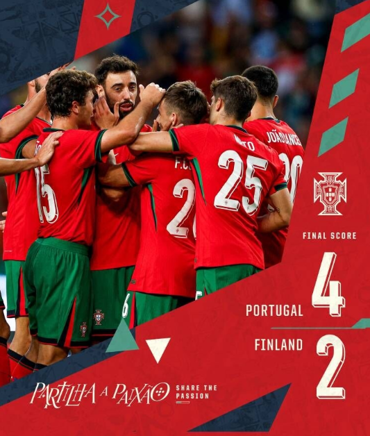 友谊赛-葡萄牙4-2芬兰 C罗休战B费双响若塔点射
